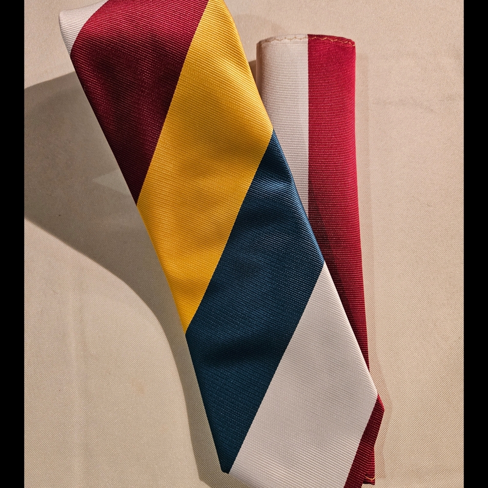 Red and Yellow Satin Ties with Bold Geometric Design